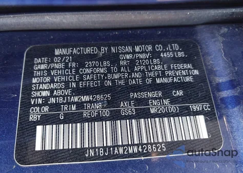 2021 Nissan Rogue Sport S Awd Xtronic Cvt z USA, uszkodzony, nr VIN JN1BJ1AW2MW428625